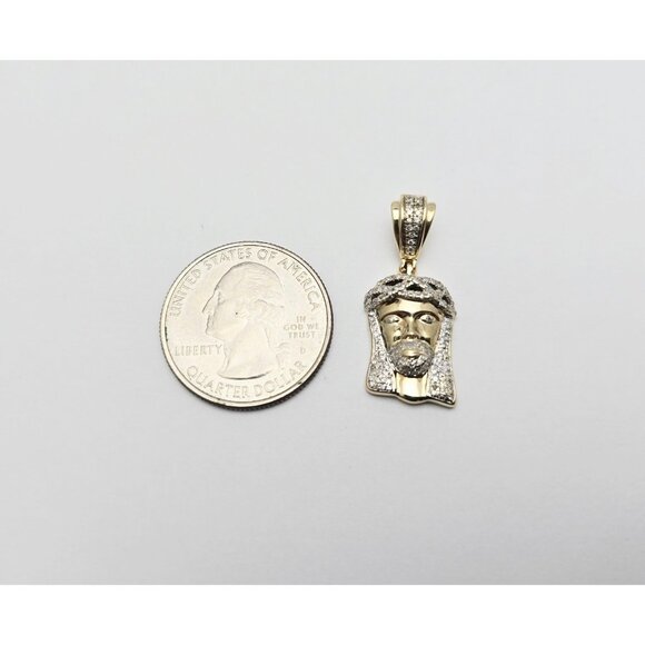 Unique 10K Karat Solid Yellow Gold Religious Jesus Head Diamond Charm Pendant - Picture 9 of 12